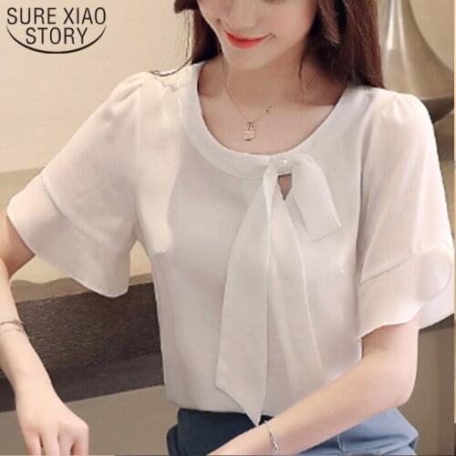 2019 Ladies Tops White Blouse Shirt Fashion Women Blouse and Tops Chiffon Blouse Harajuku Beading Solid Blusas 3684 50