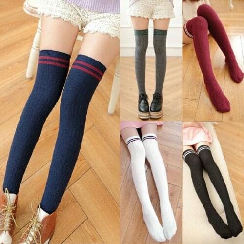 Women Winter Fashion Knit Cotton Over The Knee Striped Stockings
