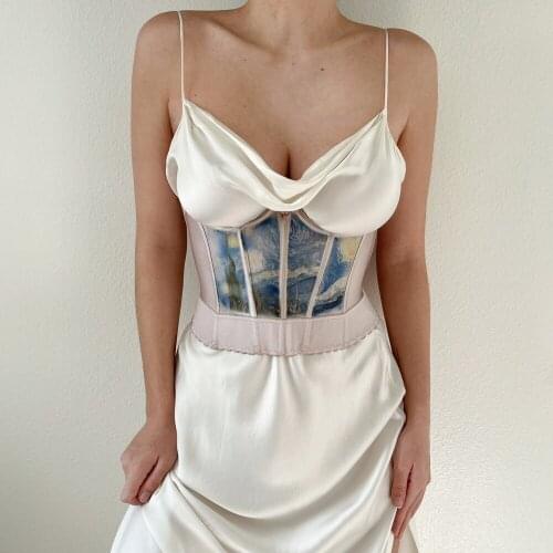 2021 Vintage Print Sexy Corset Crop Top Women Summer Sleeveless Slim White Bustier Tank Y2k Tops Fashion Design Party