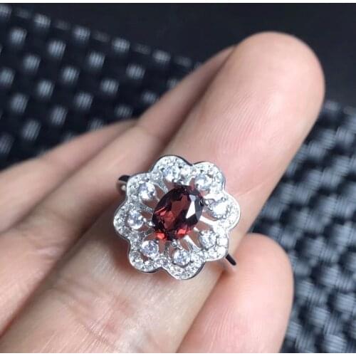 Natural Garnet Rings for Women 925 Sterling Silver Flower Jewelry, Engagement Ring Fine Jewelry, Wedding Solitaire Ring, FJ373