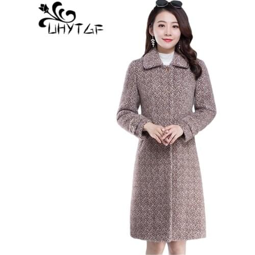 UHYTGF Mid-Length Women Winter Woolen Coat Imitation Mink Fleece Casual Warm Jacket Lamb Cashmere Loose Plus Size Outerwear 1933