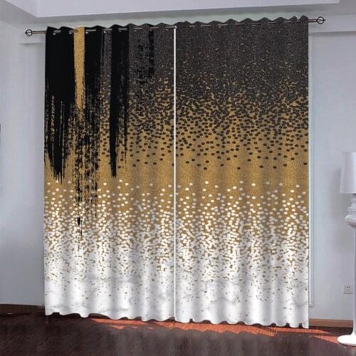 Gold black circle curtains Luxury Blackout 3D Curtains For Living room Bedding room Office blackout curtains