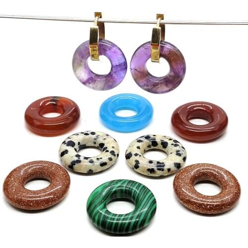 Geometric 1 Pair 26 Colors for Choice Stainless Steel Earrings Natural Semi-precious Stone Agate Golden Jewelry for Girlfriend