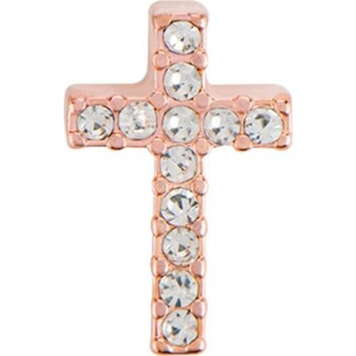 10pcs Rose Gold Crystal Inlay Cross Custom Floating Charms for Glass Locket Watch Necklace Bracelet