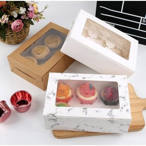 2/4/6 Kraft Paper Marbling Cupcake Boxes Cake Cookie Packaging Boxes With Window Muffin Dragees Dessert Containers