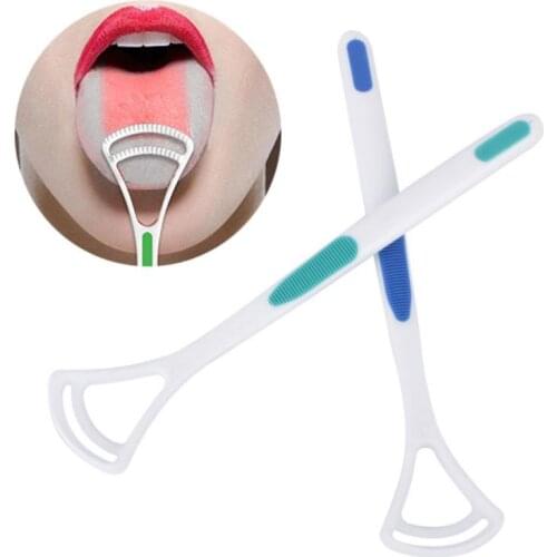 2Pcs Useful Tongue Scraper Dental Care Brush Cleaner Bad Breath Tongue Scraper Hand Oral Clean Reusable Fresh Breath Maker