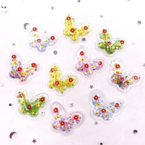 20Pcs Colorful Glitter PVC Filling Shake Sequin Printed Flower Butterfly Applique Making Hair Clip Accessories DIY Craft
