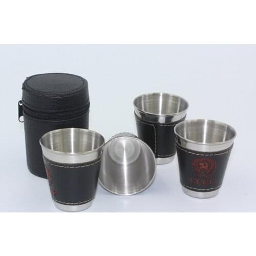 4pcs/set Stainless Steel 30ML Camping Cup Mug Drinking Coffee Tea With Case Wine Beer Whiskey Mugs Outdoo JZ 1123