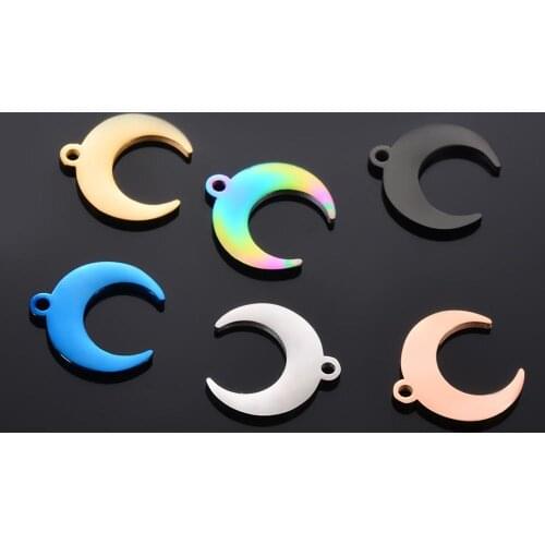 5pcs No Fade Fashion Charms15x15.5mm Stainless Steel Moon Charms for Necklace Pendant Charms Diy Jewelry Making Hypoallergenic