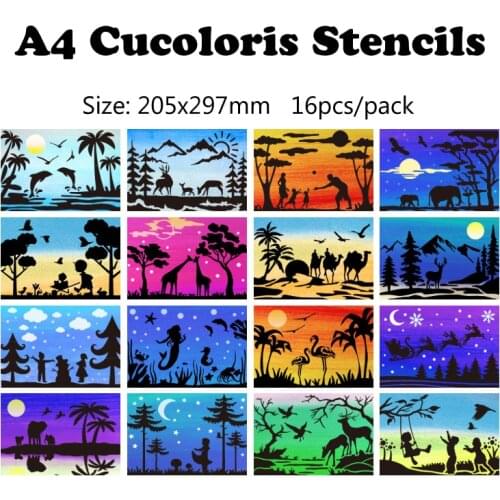 A4 Oil Painting Stencil Popular Figures Landscape Cucoloris Outline Silhouette Acrylic Painting Sketch Copying Board Wall Decor