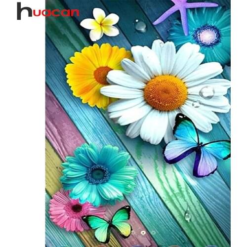 Huacan Diy Diamond Painting Embroidery Daisy Flower Diamond Art Mosaic Floral Cross Stitch Crystal Hobby