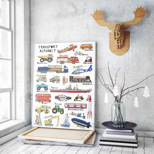Cars Picture ChildrenS Education Poster Learn Letters Transport Art Prints Poster Home Decor Letters ABC Kids Boy Wall Decor
