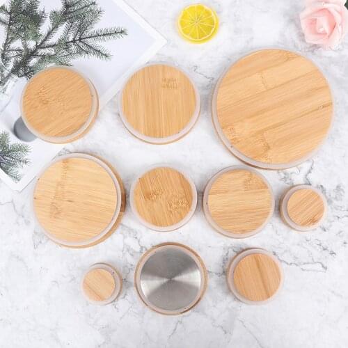 1pcs Bamboo Lids Reusable Mason Jar Canning Caps Non Leakage Silicone Sealing Wooden Covers Drinking Jar Supplies