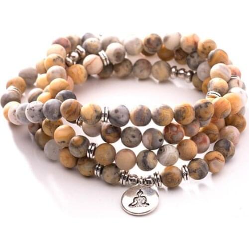 White 108 beads 8mm elastic adjustable Lotus life tree Buddha OM eye Chakra Reiki agate Onyx Bracelet necklace guty4