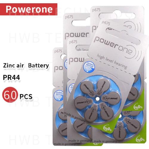 10pack (60pcs) Genuine PowerOne PR44 P675 A675 S675 zinc air button battery for Hearing aid Free shipping
