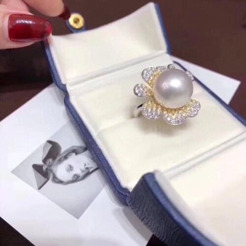 D430 Pearl Ring Fine Jewelry 925 Stelring Silver Round 11-12mm Natural Fresh Water White Pearls Rings for Women Presents