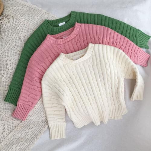 2021 New Autumn Spring Infant Baby Clothes Boys Girls Plain Sweater Children Kids Pull-Over Jumper Fashion Outerwear For Girls