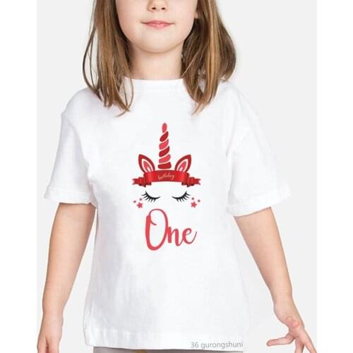 Flower Unicorn Cartoon Print T-shirt for Girls Kawaii Kids T Shirt Vogue Funny Harajuku Birthday Gift Clothing Summer Tops