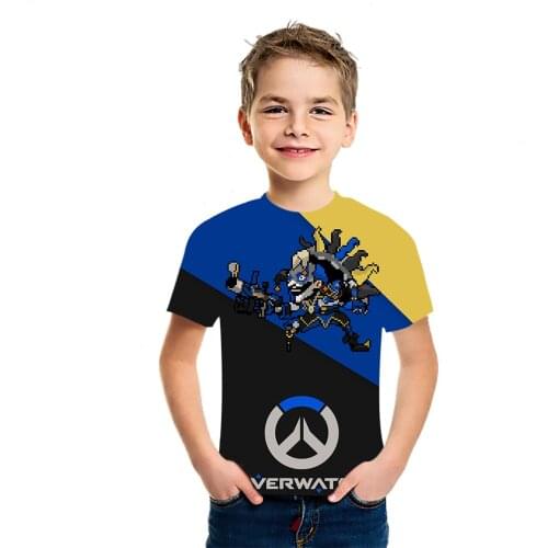 Overwatch Boys And Girls 3D Printed T-Shirt 2021 Summer New Childrens Wear Cotton Base Shirt Foreign Style Short Sleeve
