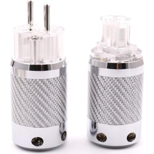 Hifi audio Silver Plated EU Schuko Power Plug IEC Female connector Carbon Fiber Metal Chassis Connector HI Eed