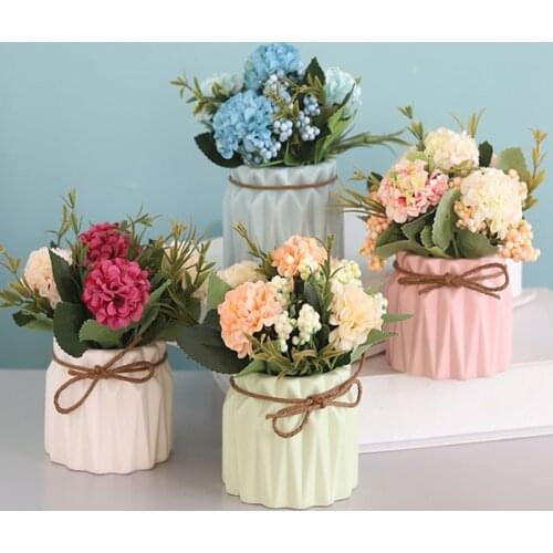 Colourful Artificial Flower All Kinds Of Beautiful Nordic Hydrangea Potted Plant Bonsai Tabletop Party Decoration