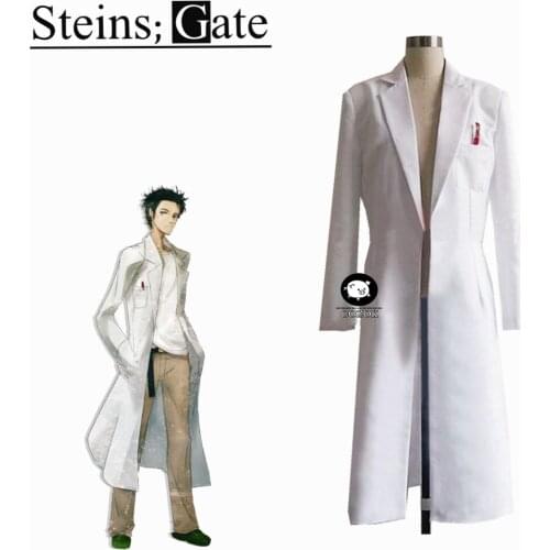 Anime Steins Gate Okabe Rintarou Cosplay Costume Coat Long Jacket White Jacket Costume