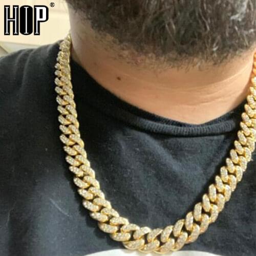 Hip Hop 13MM Miami Curb Cuban Chain Necklace Gold Iced Out AAA Paved Rhinestones CZ Bling Necklaces Men Rapper Jewelry
