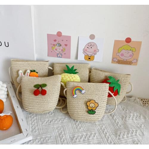 Lovely Childrens Woven Shoulder Crossbody Bag Vintage Baby Girls Mini Straw Coin Purse Summer Kids Kawaii Wallet Accessories