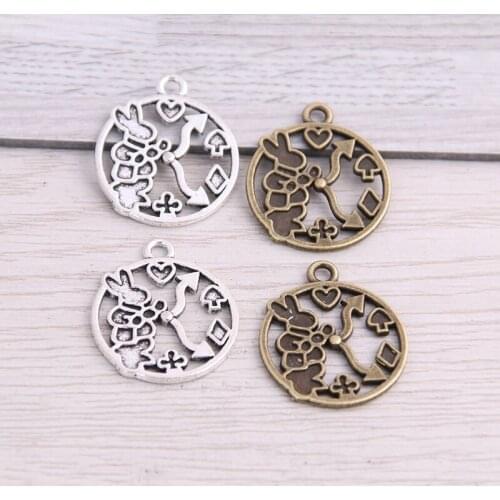 SWEET BELL 30pcs 20*23mm Two Color Metal Zinc Alloy Round Rabbit Charms Fit Jewelry Animal Pendant Charms Makings
