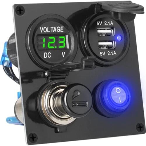 Multifunctional 12V Plug USB Car Charger Cigarette Lighter Adapter Voltmeter Waterproof USB Mechero Coche Charger With On/Off