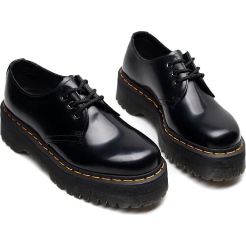Fashion Thick Womens Martin Shoes Low Top Leather Womens Boat Shoes Casual Lace Up Black Womens Dress Shoes Zapatos De Mujer
