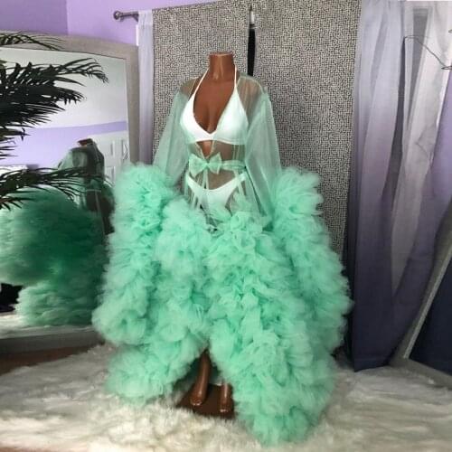 Mint Green Tulle Ruffles Maternity Photoshoot Dresses Bridal Fluffy Prom Gowns Photography Costume Wear Bathrobe