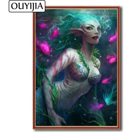 OUYIJIA 5D DIY Sexy Cartoon Mermaid Beauty Siren Animal Diamond Painting Decoration Gift Mosaic Rhinestone Picture Embroidery