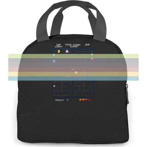 Pac- Game Screen XXX-Large Black Male Hipster Cheap Crew Neck women men Portable insulated lunch bag adult