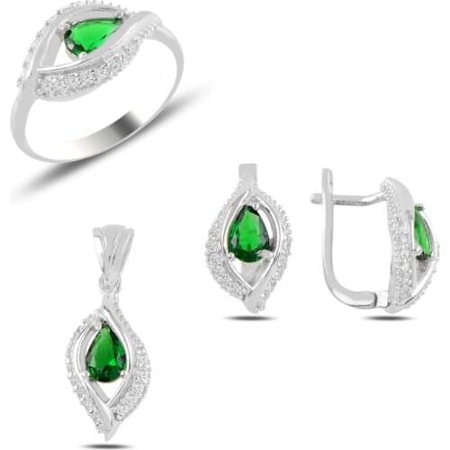 Silverlina Silver Emerald Zircon Cubic Zirconia Set