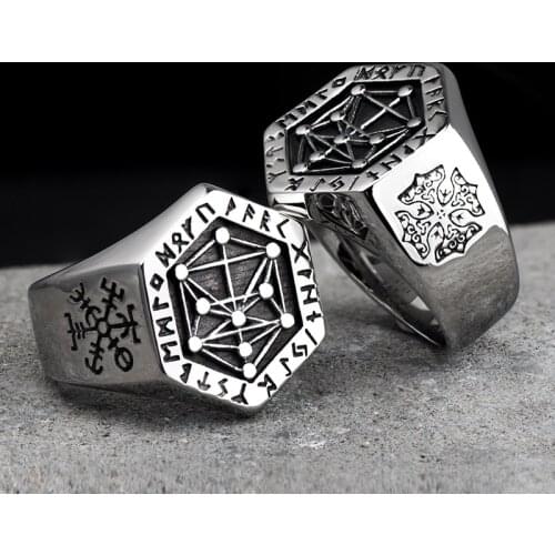 Nordic mythology Viking rune stainless steel rings for man and women Kabala totem Index Ring fashion jewelry mygrillz