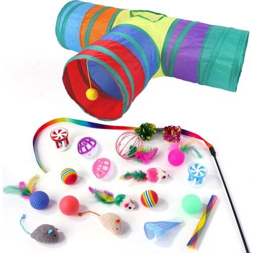 21Pcs Foldable Cat Tunnel Toy Set Pet Indoor Interactive Feather Toy Funny Cat Sticks Kitten Gift Toys For Cat Supplies