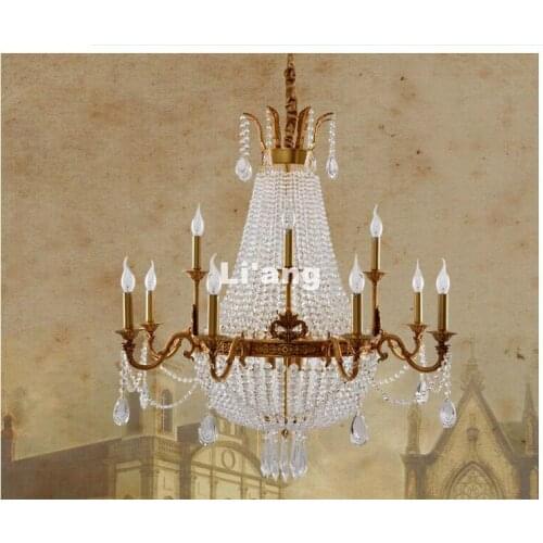 Modern European Chandelier Bronze D95cm E14 Copper Crystal Chandelier Lamp Crystal Lustre Light Fixture Villa Cristal Lighting
