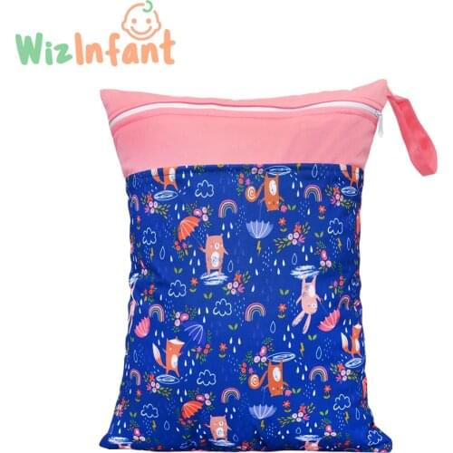 WizInfant Wet Dry Bag With Two Zippered For Baby Diapers Nappies Waterproof Reusable 30*38cm Baby Nappy Bag