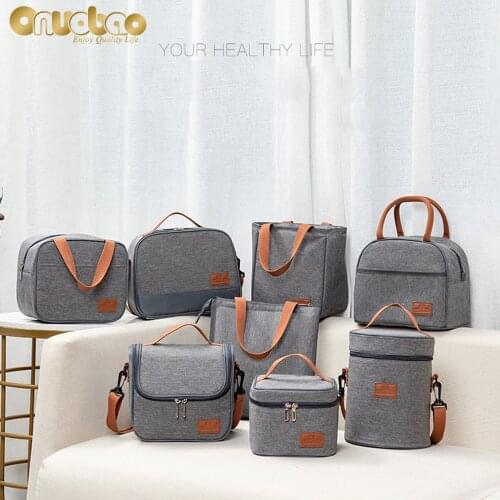 Insulation Lunch Bag for Men&Women Fashion Gray Tote Oxford Cloth Aluminum Foil Shoulder Bag Multi-size Waterproof Picnic Bag