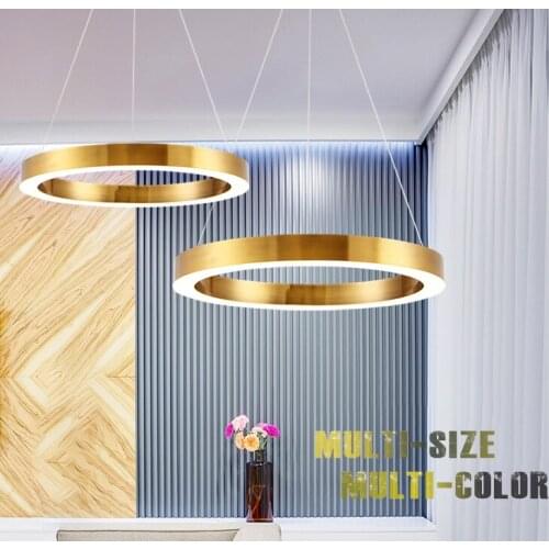 Nordic Modern Home LED ring hanging light For cafe hotel bar dining Living Room golden muti-size Circle iron LED Chandelier lamp