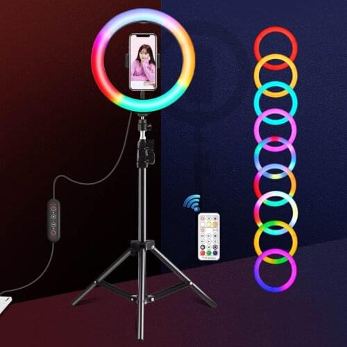 PULUZ 10.2 inch 26cm LED RGBWW Dual-color Temperature Dimmable Ring Live Light Vlogging Video Light & Remote Control With Stand