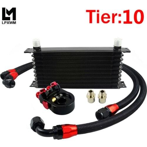 Universal 10 ROWS Trust type OIL COOLER KIT +AN10 Oil Sandwich Plate Adapter with Thermostat+2PCS BRAIDED HOSE
