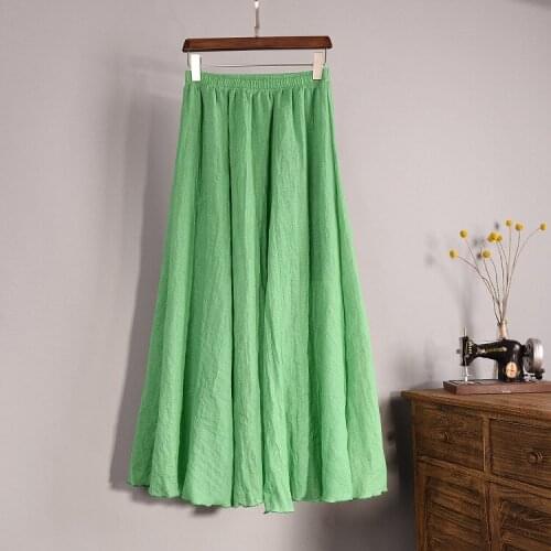 2020 High Waist Two layer Summer Pleated Long Skirts Saia Cotton And Linen Women Pink Maxi Skirt Faldas Jupe Femme