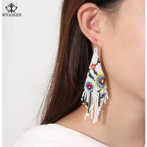 Women New Africa Flower Beads Shaped Long Tessal Earrings Female Accessories Bohemian Trend Handmade Dangles Earring Jewelry
