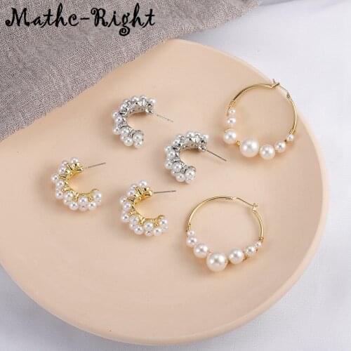 Match-Right Women Statement Round Pearl Earrings For Women Circle Cute Korean Hoop Earring Pendant Female Jewelry SP726