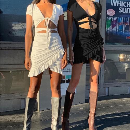 Women White Dress French Elegant Square Collar Lace Up Puff Sleeve High Waist Dress Korean Women Party Vacation Mini Dresses