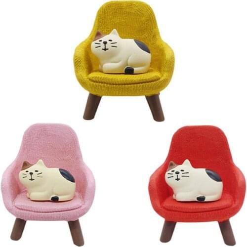 1 Set Simulation Sofa Stool Chair With Little Cat Furniture Model Toys for 1:12 Dollhouse Decoration Miniature Accessories