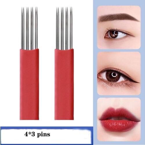 10Pcs 4 Raws R3 Round needles Details about 3D Permanent Makeup Eyebrow Tattoo Needles Microblading 4 x 3 Pins Round Blades