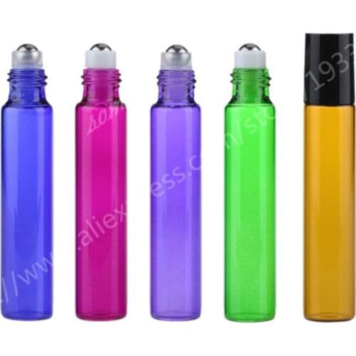 100pcs Aromatherapy Essential Oil Roller Bottles Portable 10ml Smooth Glass Roll On Refillable Jar Bottles With Metal Ball